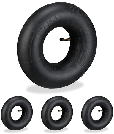 Relaxdays Schlauch 3.50-4, 4er Set, Ersatzschlauch, Schubkarre & Bollerwagen, Innenschlauch, Autoventil, Gummi, schwarz