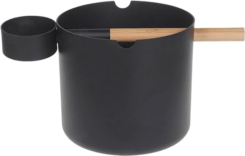 Seau de sauna en aluminium, 7 L, fait à la main, kit de sauna multifonction noir avec longue poignée en bois, seau de sauna en aluminium, louche, baril de sauna pour camping, plein air, voyage, pêche,