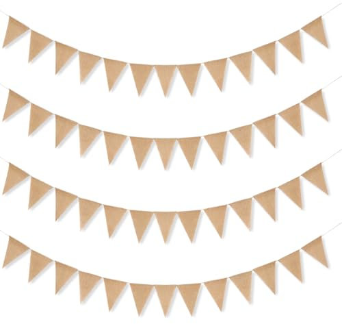16 Mètres Guirlande Fanions Jute, Drapeaux Triangle Bannière Vintage pour Anniversaire Mariage Champetre Jardin Bapteme Décoration Intérieure et Extérieure