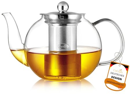 CNGLASS 900ml/30,5oz Teekanne Glas mit Teesieb, Glasteekanne Herdplattensicher,Klare Teebereiter für Lose Blätter und Blühenden Tee
