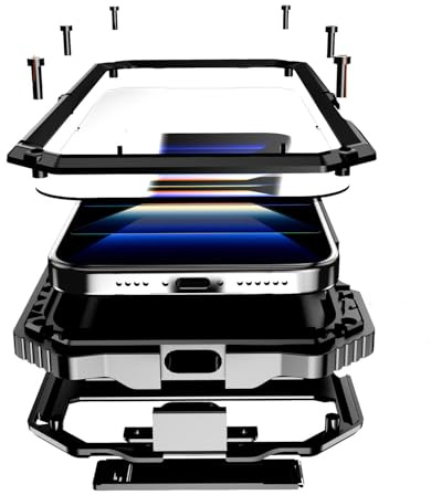 Lunivop For iPhone 16 Pro max Metal Heavy Duty Military Case Black | Protection Dustproof Built in Screen Protector Rugged Stand 360 Full Body Grade Bumper Phone Cases 6.9'' 2024