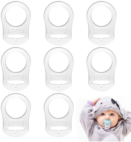 WeddHuis 8 Stück Silikonring für Schnullerkette, Baby Silikonring Schnullerhalter, Baby Ring Adapter, Schnullerkette Silikonring, Silikon Baby Dummy Schnuller Clip (Transparente)