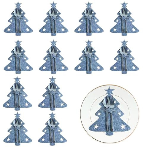 ARROMI 12 Stück Bestecktasche Weihnachten, Besteckhalter Weihnachten Filz, Bestecktasche Filz Weihnachten, Gabeln Löffel Geschirr Besteck Taschen für Party Tisch Weihnachtsdeko (Grau)
