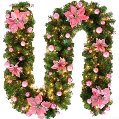 Zilimontt Weihnachtsgirlande, 2,7 m, Wasserdicht, Dekoration für Haustür & Kamin (Rosa)