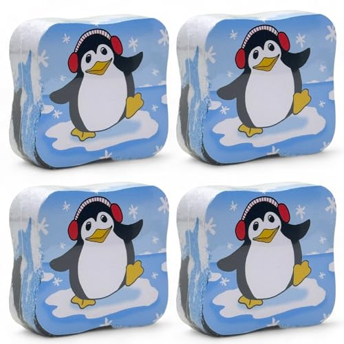 MIJOMA Juego de 4 toallas mágicas de algodón, 30 x 30 cm, diseño de pingüino de invierno