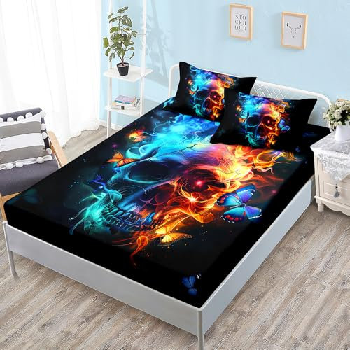 Spannbettlaken 140x200cm Bunte Schädel Insekten Bettlaken 140x200 Mikrofaser Spannbettlaken Topper 140x200 Atmungsaktiv Bettbezug 140x200 Leintuch 140x200 Bed Sheets 140x200 30cm Tiefe