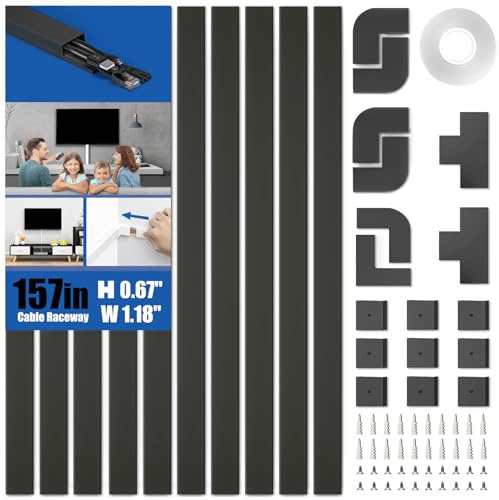 Delamu 4M Kabelkanal Schwarz Selbstklebend, Kabelschacht Weiss(10 Stück- 30x17mm), Kabelkanäle TV Kabelkanal Aussenbereich Wand alle Netzkabel in Haushalt/Büro