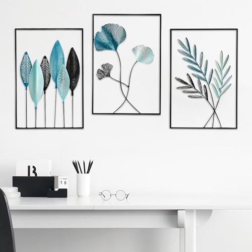 BOUFEIDA Wanddeko Metall Moderne Wandornament Heimdekoration Schwarze, 3er-Set Metall Wandskulptur, Metallbilder Wanddeko Wohnzimmer Schlafzimmer Küche Dekor