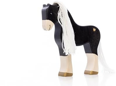 Lilu® Pferd Hengst Warmblut mit leuchtendem Herz, Bauernhof-Holztiere handbemalt, Holzspielzeug aus FSC®-Holz, EN71 und DEKRA Zertifiziert Spielfigur für Kinder - 15cm x 15cm x 2,8cm