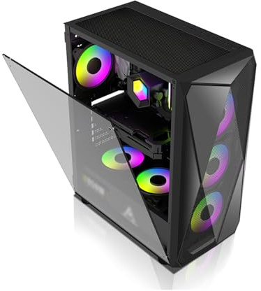 Caja De Computadora M-ATX/ITX De Torre Media, Panel Lateral De Vidrio Templado, Estructura De Gabinete Dividida, Soporte Vertical For GPU Compatible con Refrigeración Líquida(Black)