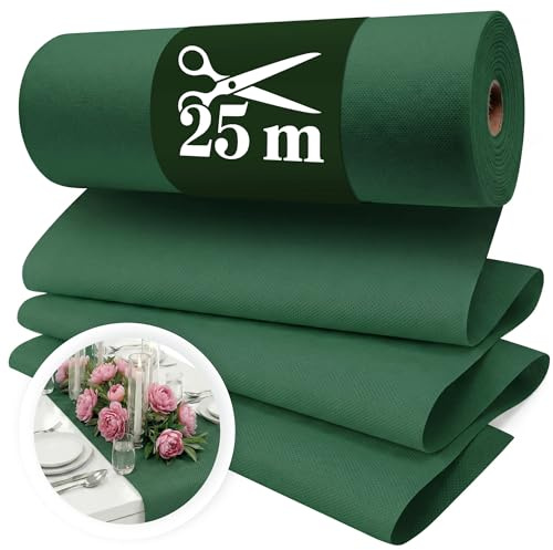 Fleece bordslöpare grön [30 cm x 25 m] – engångsbordsband som ädel bordslöpare bordsdekoration för bröllop, nattvard, dop, födelsedag, jul och ölbordsfester