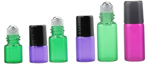 GANAZONO Flaconi Roll-on in Vetro Per Oli Essenziali e Profumo 6 Pezzi Da 1ml, 2ml, 3ml Ricaricabili Sfera in Acciaio Per Uso Portatile Da Viaggio