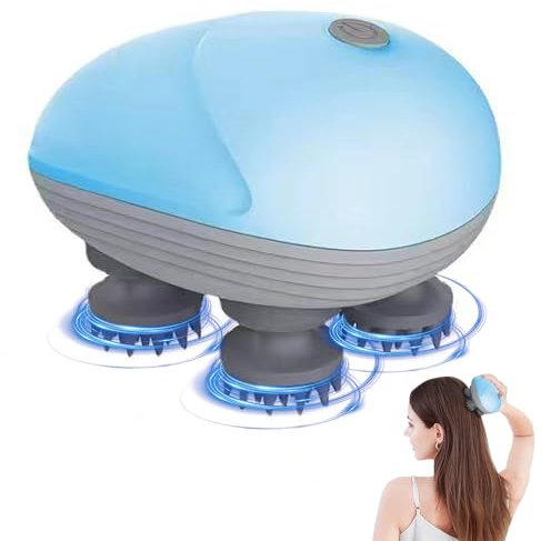 Elektrisk huvudmassageapparat, hårbottenmassageapparat, IPX7 vattentät katt massageapparat, trådlös handmassageapparat med 4 knådningshuvuden för helkroppsmassage hårväxt