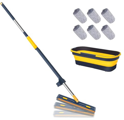 Trapeador plano de microfibra, herramienta de lavado de piso de mango largo, mopa plana grande giratoria de 360° para azulejos, madera dura, alfombra, hogar, cocina, sala de estar, dormitorio, baño