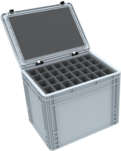 Feldherr Eurobox-set för bordsminiatyrer - stapelbar förvaring och transportlåda med skuminsatser för 192 figurer + 60 mm pick & pluck-skum för stora modeller