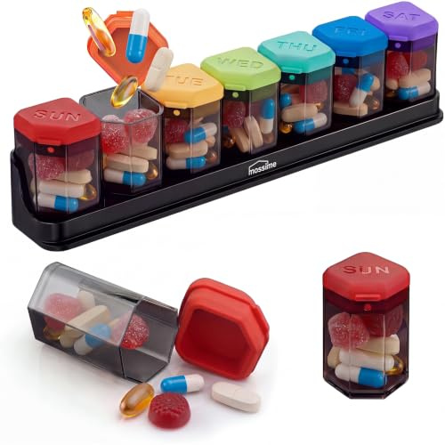 Mossime Large 7-Day Pill Organiser, Removable Pots, Silicone Lids, Rainbow