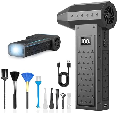 Biftrew Compressed Air Cleaner for PC, Electric Air Duster Mini Blower | 10000mAh Large-Capacity Batteries Battery Blower, 4-Gear Adjustable Air blower, Hand Held Blower with 2 LED Light & Display
