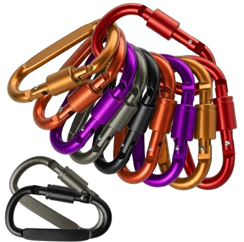 12 Pcs Caribeana Clips, 8 cm Locking Carabiner, Aluminum Alloy D-Ring Carabiner Key Chain for Camping, Hiking, Traveling, Fishing, Backpack, 6 Colors