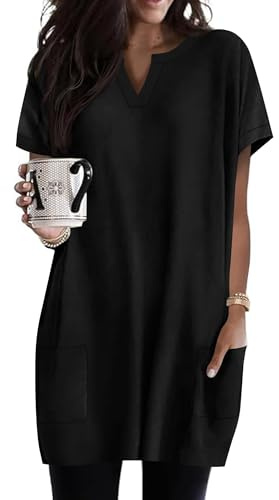 Rapbin Womens Tunic Tops for Leggings Oversized T Shirt with Pockets | Lightweight Breathable Fabric, Soft Comfortable Feel for Summer