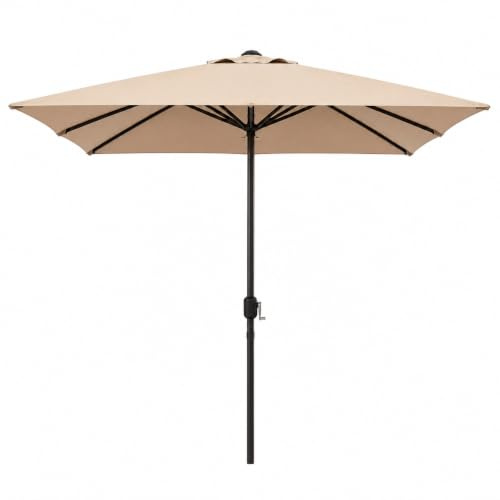 LORVIK Sombrilla de Jardín – Parasol Exterior con Manivela, Altura Ajustable, Protección UV, Tejido Impermeable y Estructura Metálica Negra