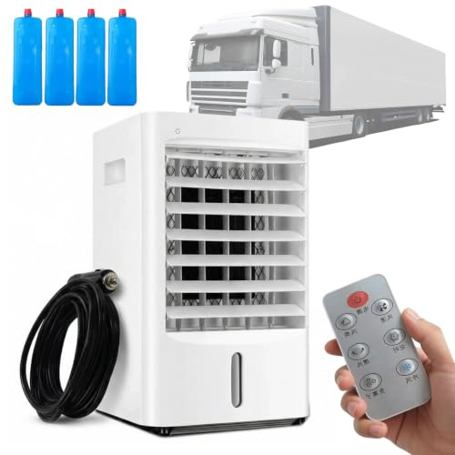 DOZPAL Ventilador Enfriador de Aire y humidificador 4 en 1, Enfriador de Aire portátil para Camiones con depósito de Agua de 4 L, Temporizador de 7,5 Horas; para Uso en el hogar, autocaravanas 12V