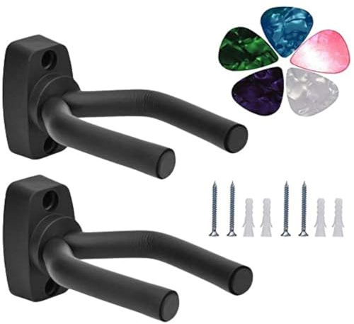 Guitar Mount Wall Hanger Stand Ukulele Wall Hook Keep Holder Mount Display 2 Pack with Guitar Picks Violin Wall Stand Mandolin Rack Bracket Bass Accessories Easy To Install(5 pack guitar picks)
