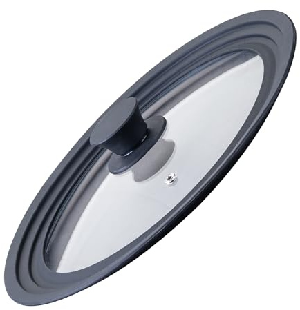 Fackelmann Couvercle universel en verre Ø24–26–28 cm avec bord en silicone, valve vapeur et bouton ergonomique Soft Touch – Couvercle pour casseroles et poêles