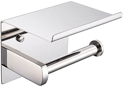 HomeHeng Toilettenpapierhalter mit Ablage Klopapierhalter Edelstahl Ohne Bohren Klorollenhalter Selbstklebend oder Wandmontage,Polierter Chrom F928-03