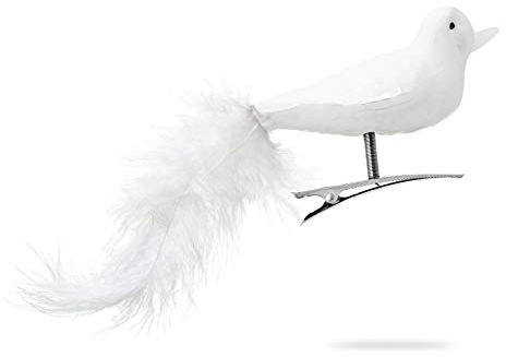 SIKORA BS461 Essentials 3er Set traditioneller Christbaumschmuck aus Glas Clip Vögel mit Federschwanz Hochglanz, Farbe/Modell:Weiss Hochglanz 3er Set, Größe:Länge ca. 17 cm