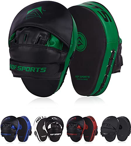 AQF Pratzen Boxen Rex Leder Handpratzen, Boxpads, Kampfsport Self Defense Trainerpratzen Schlagpolster, Haken & Stoß Handschuhe Focus Pads Kickboxen, Taekwondo, Muay Thai Training (Grün)