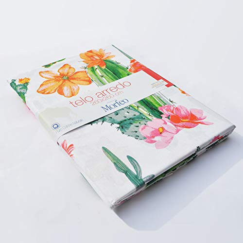 Morfeo Telo Arredo copritutto matrimoniale fantasia floreale FIORI DI CACTUS Puro Cotone 100% 260x260cm
