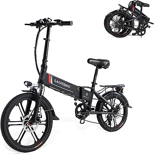 SAMEBIKE Folding 20 Electric City Bike with Removable 48V 10.4AH Lithium Battery for Adults Folding Bicycle Commuter Ebike with 7 Speed Shifter Electric Bicycle Quick Delivery (Black)