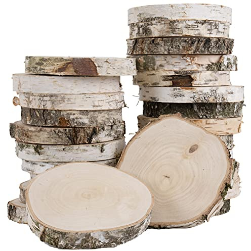 25 Stück Holzscheiben, Runde Holzplatte 17-20 cm Durchmesser, ca. 25 mm Dick, Kiefernholz, Polierte Baumscheiben für DIY, Basteln und Hochzeitsdeko, Natur Holz Log Scheiben