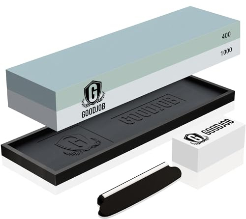 Knife Sharpening Stone Kit - Goodjob Premium Japanese Whetstone Knife Sharpener Stones Set - Dual Grit 400/1000 Water Stones with Non-Slip Silicone Base, Angle Guide, Flattening Stone