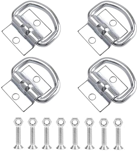 Fohirey 4 Stück D-Ring Zurrösen Heavy Duty, D Ringanker Haken Ladung Zurrösen D Lashing Ringe Strapazierfähige Ringe mit 8 Halterung Schrauben für Ladungssicherung in Anhänger, LKW, Boot, Autos, Kayak