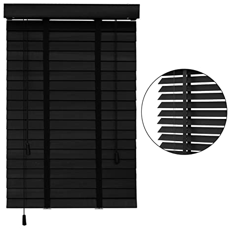 Horizontale Jalousien,Schwarze Holzjalousie Für Türen,Fenster,50mm Breite Lamellenvorhänge,Echtholz Jalousette Mit Klebeband Und Zubehör,Einfach Zu Montierende Jalousetten,W×H-90x100cm/35.5x39in