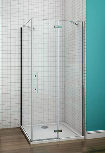 Aica Sanitär Duschkabine 100x80cm Duschabtrennung Duschwand Dusche Duschtür mit Seitenwand,6mm Nano Glas,H195cm