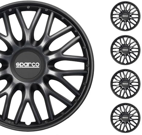 Radkappen Radzierblenden Sparco Roma 16 Zoll Auto Abdeckung Set Grau Schwarz 4X