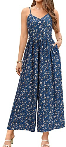LAISHEN Jumpsuit for Women UK Playsuits Wide Leg Dressy Pants Overall Ladies Summer Casual Dungarees Romper with Pockets