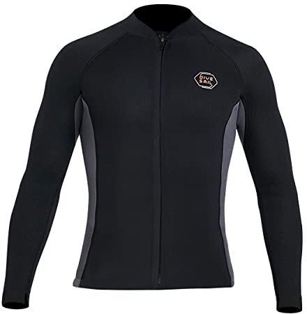 Wetsuit Tops 2mm Neoprene Wetsuit Jacket Men Women Front Zip Long Sleeve Diving Suit for Swimming Surfing Snorkeling Kayaking Scuba Diving M Size