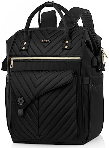 Rucksack Damen, Schulrucksack Mädchen Teenager mit USB-Ladeanschluss, Geeignet für 15,6-Zoll-Laptops, Schultasche Dadypacks für Universität, Reisen, Schule und Arbeit für Frauen, Schwarz