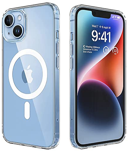 Mixroom - Cover Magnetica per iPhone 13, Compatibile con MagSafe, Ricarica Wireless, Custodia Antiurto Telefono, Retro Antigraffio Trasparente