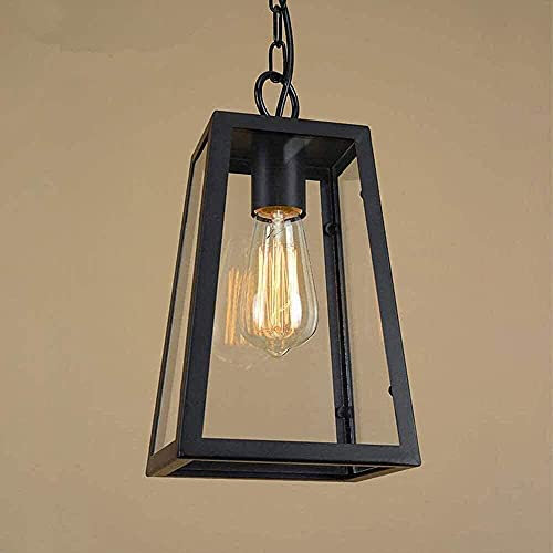 GRAWIT E27 Lustre extérieur de Style Industriel en Fer forgé personnalisé Noir Rétro Abat-Jour en Verre Plafonnier Lustre Industriel à l'ancienne Imperméable à la Pluie et à l'eau Pavillon Villa