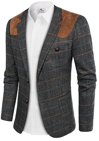 PJ Paul Jones - Chaqueta Deportiva de Tweed de Espiga para Hombre, Dos Botones, Mezcla de Lana, Chaqueta Formal, Gris Oscuro, XX-Large