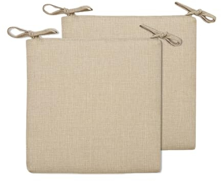 BESTORI 2er Set Sitzkissen 40 x 40 cm Rutschfestes Stuhlkissen mit Bändern Weiche Quadratisches Baumwolle und Leinen Kissen für Indoor & Outdoor Beige