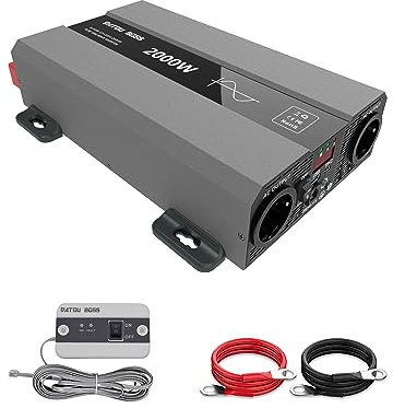 DATOUBOSS Wechselrichter 12v auf 230v Reiner Sinus 2000w, Spannungswandler 12v 230v 2000w mit AC Steckdose und 3A USB Anschluss für Haus, Wohnmobil, LKW, Off-Grid Solarstrom Inverter (SAK-12V2000W)