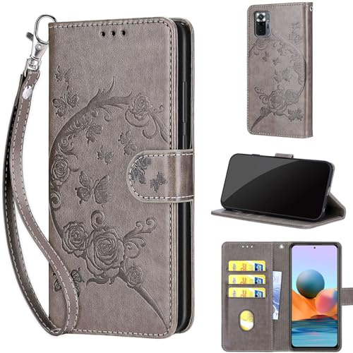 TOMYOU Handyhülle für Xiaomi Redmi Note 10 Pro Max/Note 10 Pro Hülle, Grau | Stoßfeste Flip Schutzhülle, Kartenfächer, Standfunktion,Magnetisch, Kunstleder, Klappbar Brieftasche