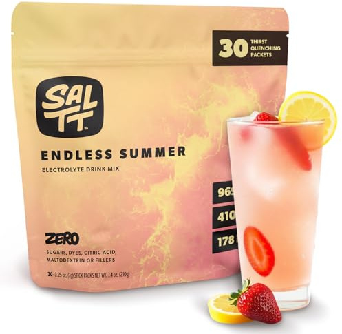 SALTT Electrolytes Powder Flavored Drink Mix - Endless Summer - 30 Hydration Packets - Magnesium, Potassium, Sodium, Trace Minerals - Zero Sugar & Gluten Free - Travel Essentials