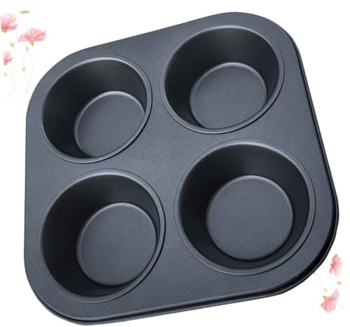 MAGICLULU Non-Stick 4 Grid Muffin Cake Mould Baking Tray for Home Use Oven Safe Black Cupcake Baking Pan for Mini Cakes Bread and Brownies