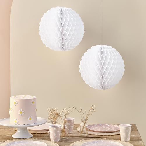 Ginger Ray White Scalloped Tissue Paper Hanging Honeycomb Ball Decorations 2 Pack 25cm